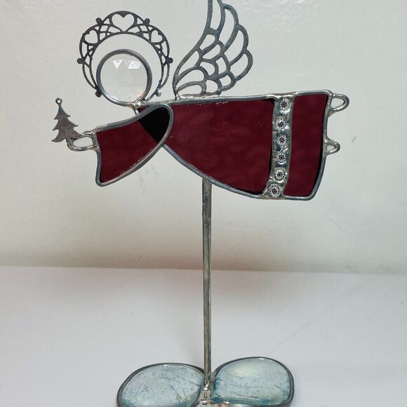 VNTG Stained Glass & Metal Angel Figurine 8.5” x 6” EUC - Picture 1 of 6